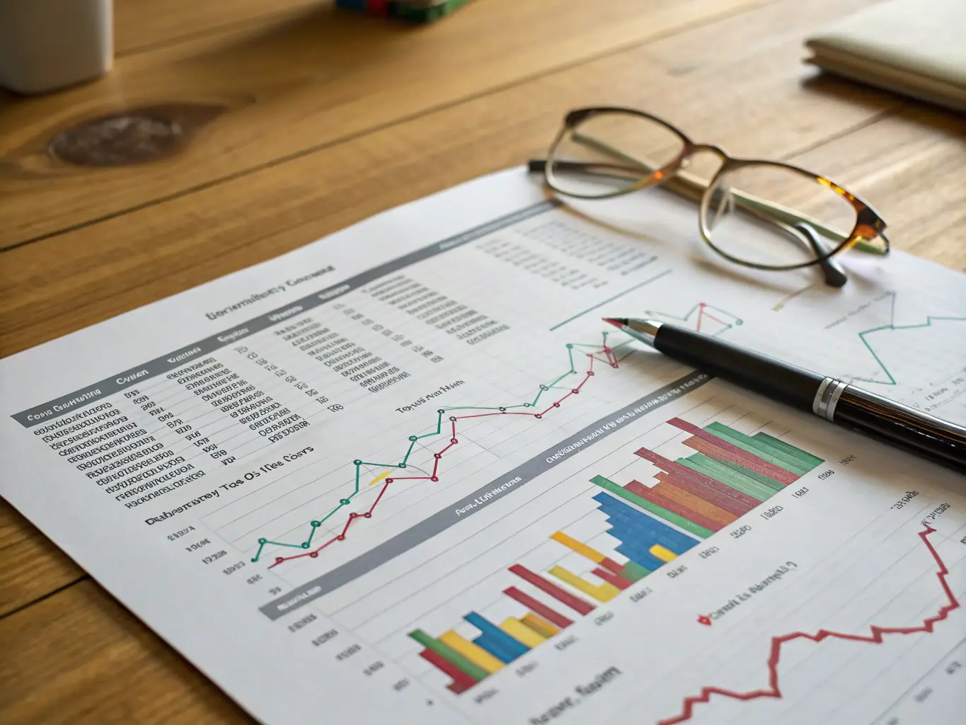 A well-organized financial report on a desk, representing the financial administration services offered by RM Solutions Kft.